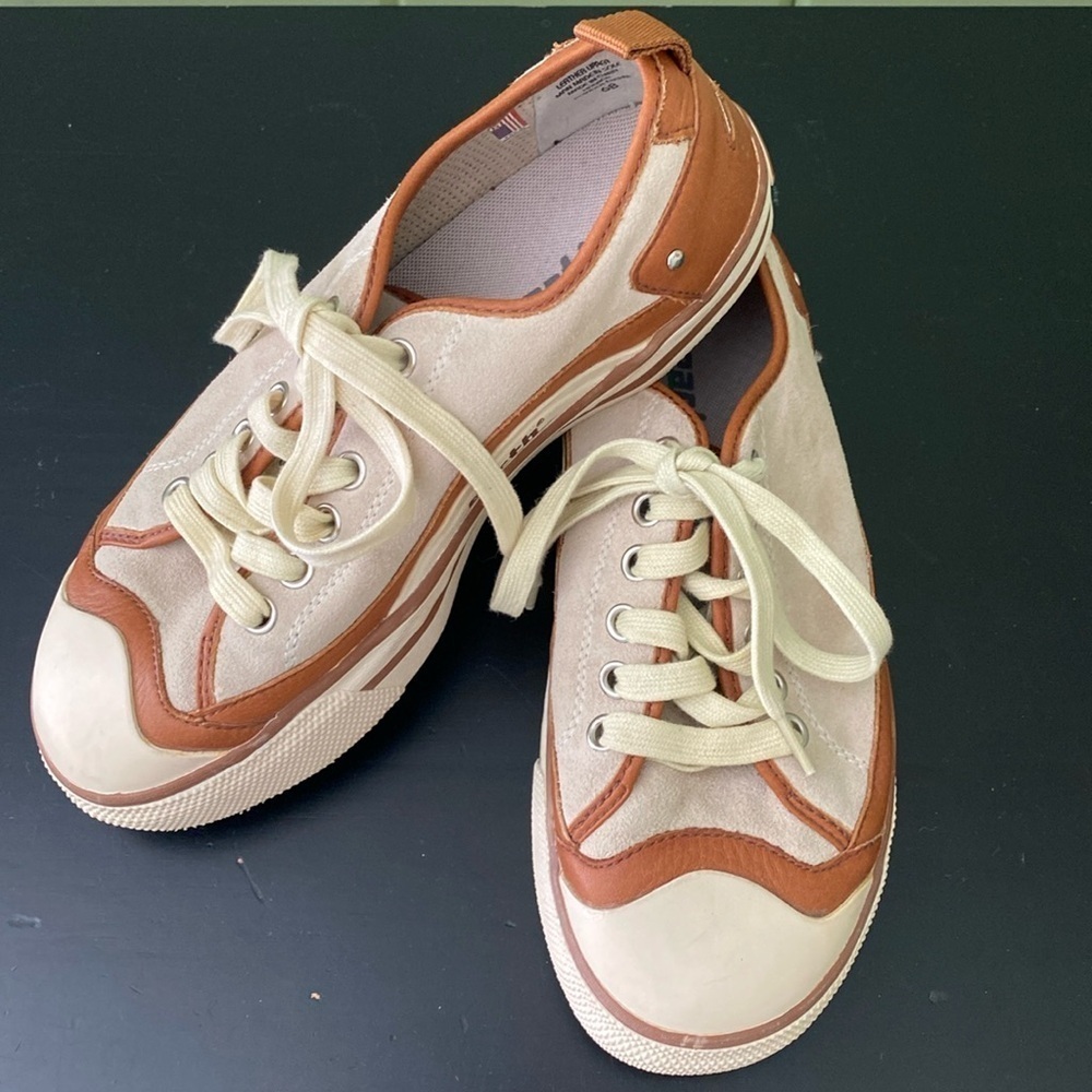 Earth Harbor Leather Suede Lace Up Sneakers Shoes Powder Cream & Tan Size 6 - Picture 2 of 12
